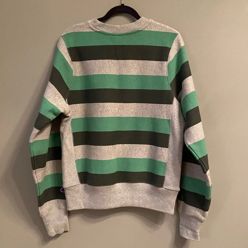 Champion Reverse Weave Gray and Green Striped Sweatshirt, Size Small - Picture 6 of 12